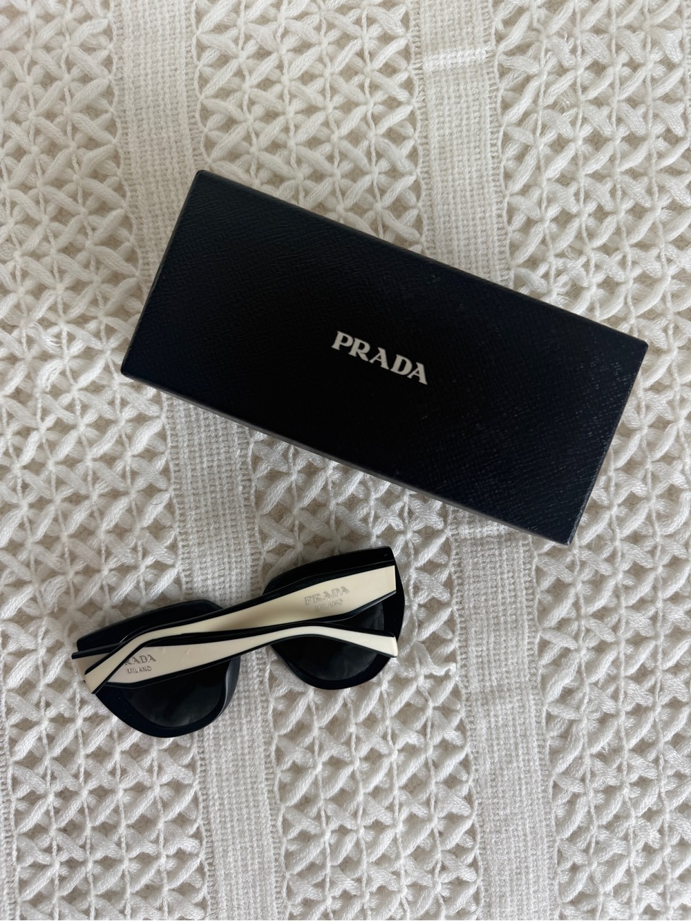 Prada Black and White Designer Sunglasses with Logo box